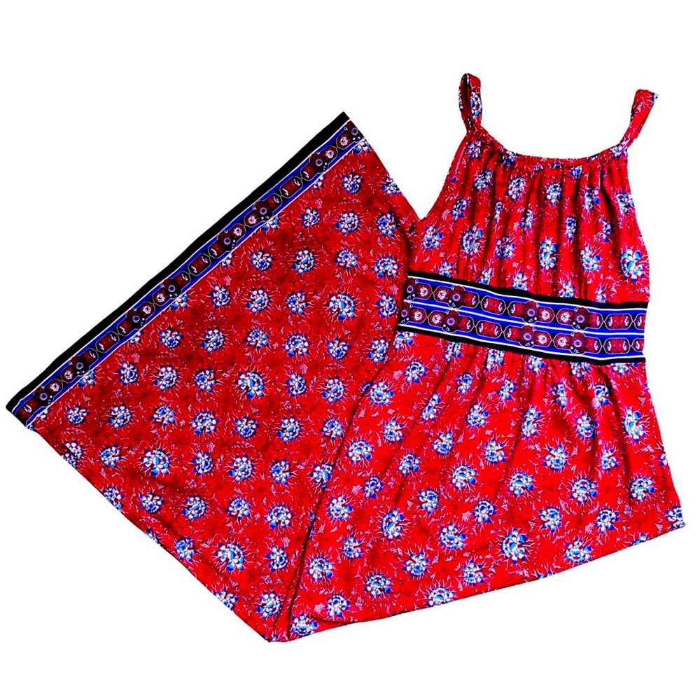 Max Studio Red & Blue Lotus Floral Maxi Dress XS